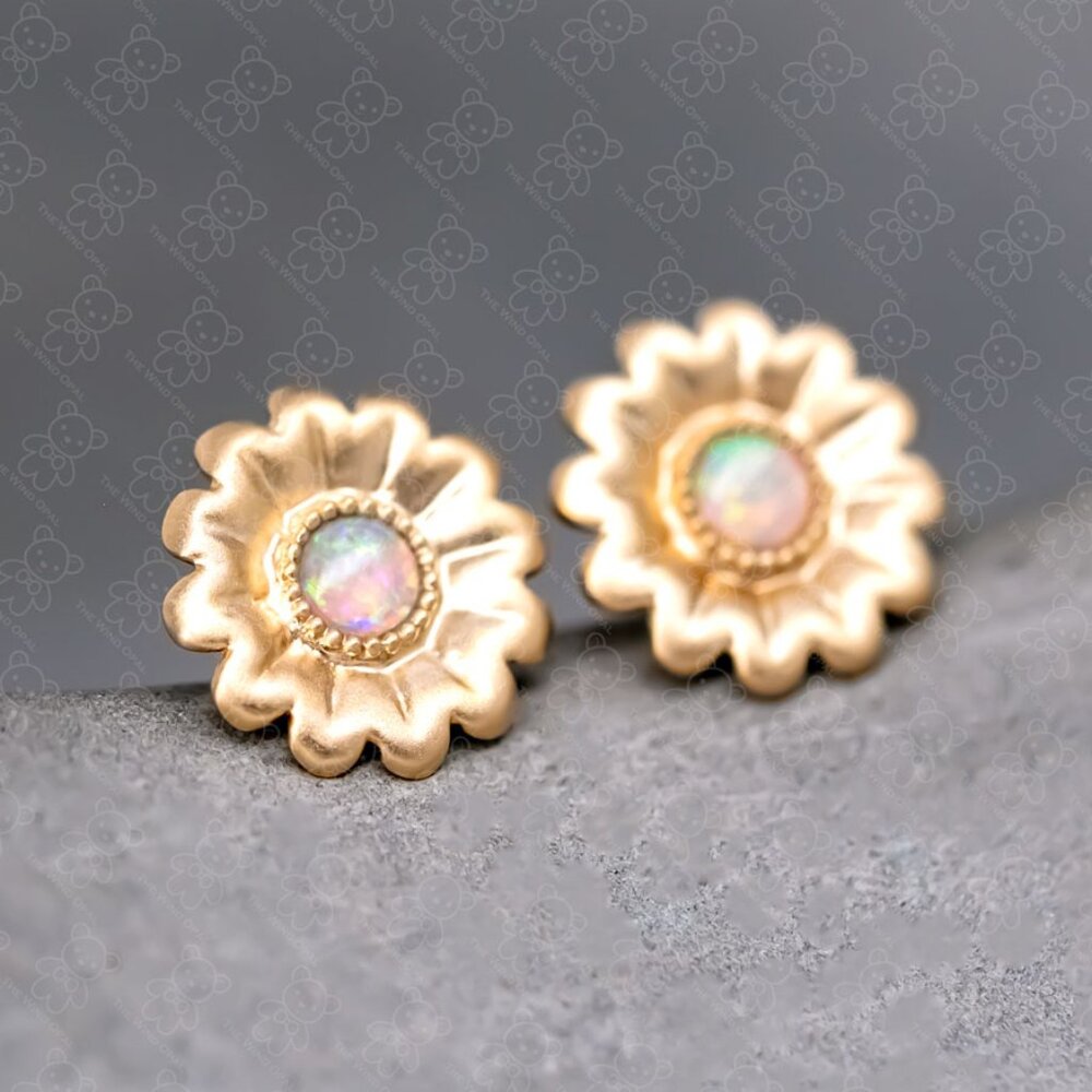 Sunflower Stud Earrings with Australian Opal 14K Yellow GoldSunflower Stud Earri